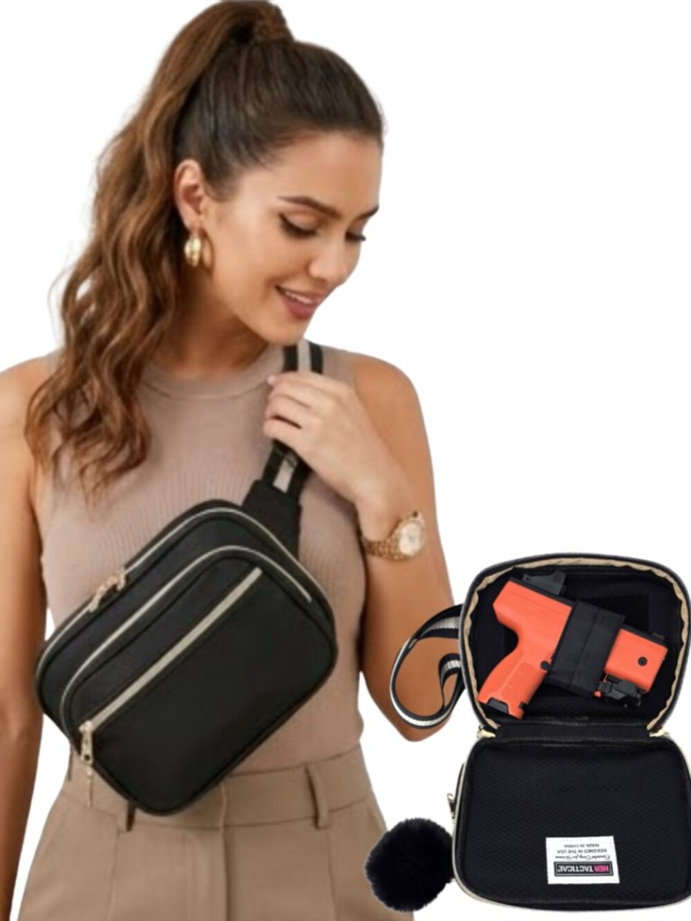 Luxury Concealed Carry Fanny Pack or Crossbody Sling Bag - Black & Gold